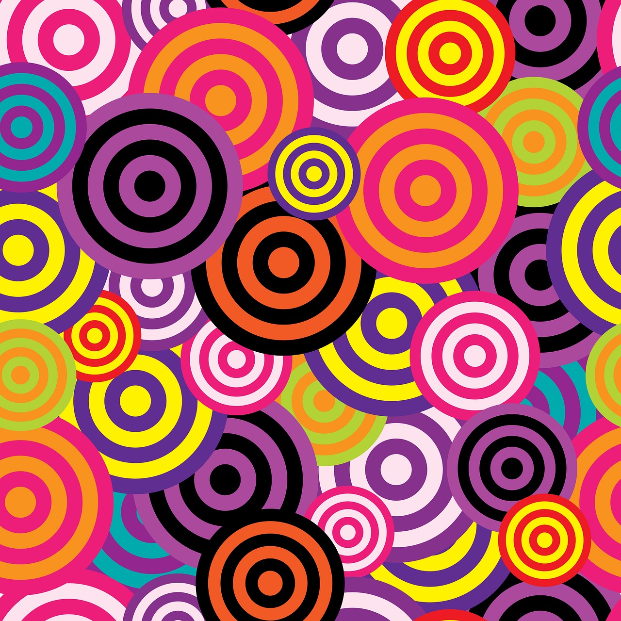abstract, circles, background, retro, beautiful wallpaper, 60s, 70s, backdrop, bright, design, pattern, colourful, vintage, seamless, paper, wallpaper, purple, blue, yellow, orange, scrapbook, scrapbooking